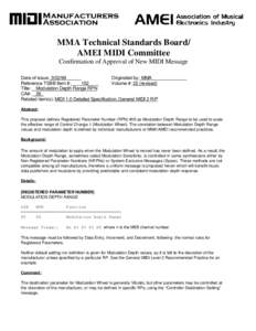 MMA Technical Standards Board/ AMEI MIDI Committee Confirmation of Approval of New MIDI Message Date of issue: Originated by: MMA Reference TSBB Item #: