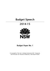 [removed]Budget Papers, Budget Paper No. 1 - Budget Speech