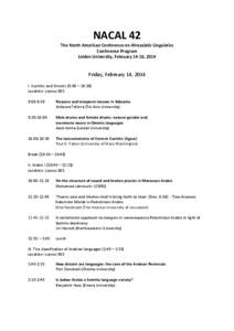 NACAL 42 The North American Conference on Afroasiatic Linguistics Conference Program