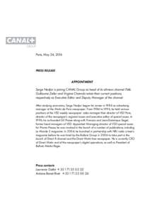 Press release CANAL+ Group - Appointment Serge Nedjar