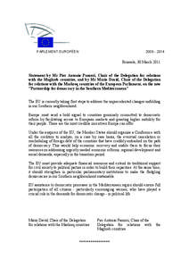 [removed]PARLEMENT EUROPÉEN Brussels, 30 March 2011 Statement by Mr Pier Antonio Panzeri, Chair of the Delegation for relations