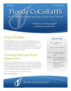 Newsletter  November 2009 Florida CoCoRaHS The Community Collaborative Rain, Hail & Snow Network