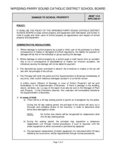 NIPISSING-PARRY SOUND CATHOLIC DISTRICT SCHOOL BOARD DAMAGE TO SCHOOL PROPERTY AB&F 12.0 NPS[removed]