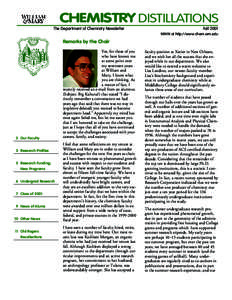 CHEMISTRY DISTILLATIONS The Department of Chemistry Newsletter Fall 2001 WWW at http://www.chem.wm.edu