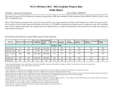 NCAA Division I[removed]Academic Progress Rate Public Report Institution: University of Connecticut Date of Report: [removed]