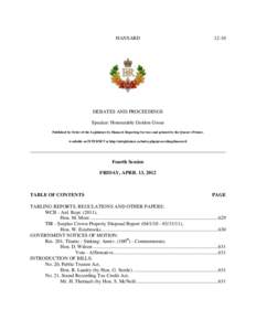 HANSARD[removed]DEBATES AND PROCEEDINGS Speaker: Honourable Gordon Gosse