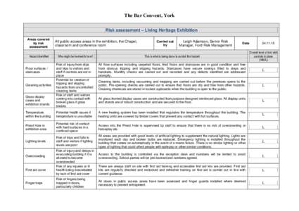 The Bar Convent, York Risk assessment – Living Heritage Exhibition Areas covered by risk assessment