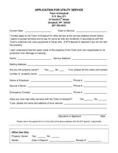 APPLICATION FOR UTILITY SERVICE Town of Greybull P.O. BoxSouth 5th Street Greybull, WY9431