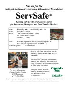 Join us for the National Restaurant Association Educational Foundation ServSafe  ®