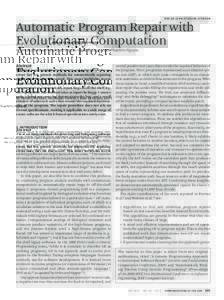 d oi:  Automatic Program Repair with Evolutionary Computation By Westley Weimer, Stephanie Forrest, Claire Le Goues, and ThanhVu Nguyen