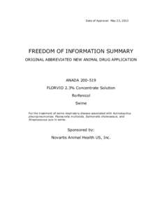 Date of Approval: May 23, 2013  FREEDOM OF INFORMATION SUMMARY ORIGINAL ABBREVIATED NEW ANIMAL DRUG APPLICATION  ANADA[removed]