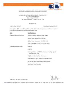 SCOPE OF ACCREDITATION TO ISO/IEC 17025:2005  NATIONAL TECHNICAL SYSTEMS – CULVER CITY 5730 Buckingham Parkway Culver City, CAMr. Rafael Hernandez Phone: 