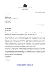 COURTESY TRANSLATION Mario DRAGHI President Ms Niki Tzavela Member of the European Parliament