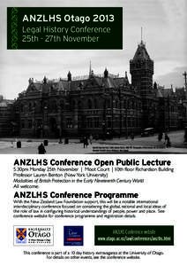 ANZLHS Otago 2013 Legal History Conference 25th - 27th November Dunedin Supreme Court. Smith, Sydney Charles,  :Photographs of New Zealand. Ref: G. Alexander Turnbull Library, Wellington, New Zealand.