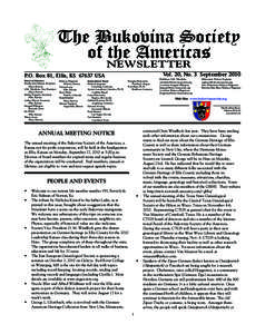 The Bukovina Society of the Americas NEWSLETTER Vol. 20, No. 3 September 2010