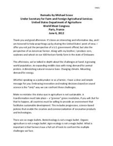 FINAL  Remarks by Michael Scuse Under Secretary for Farm and Foreign Agricultural Services United States Department of Agriculture World Meat Congress