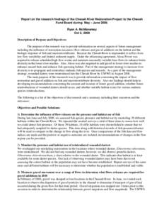 Report on the research findings of the Cheoah River Restoration Internship supported by The Edna Bailey Sussman Fund and under the management of the US Fish and Wildlife Agency during May – June 2009