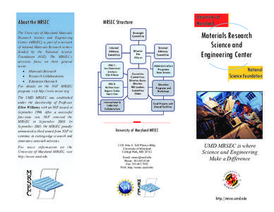About the MRSEC The University of Maryland Materials Research Science and Engineering Center (MRSEC) is part of a network of national Materials Research centers funded by the National Science