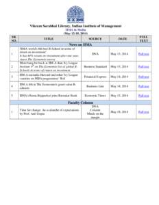 Vikram Sarabhai Library, Indian Institute of Management IIMA in Media (May 12-18, 2014) SR. NO.