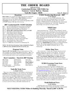 THE ORDER BOARD Publication Of The Cumberland Division SER-NMRA Inc Tennessee Central Railway Museum Nashville Chapter NRHS