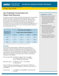 ADVANCED MANUFACTURING PROGRAM Energy Tips: STEAM Steam Tip Sheet #3  Use Feedwater Economizers for