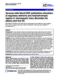 Genome-wide blood DNA methylation alterations at regulatory elements and heterochromatic regions in monozygotic twins discordant for obesity and liver fat