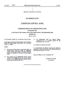 Recommendation of the European Central Bank of 9 December 2011 to the Council of the European Union on the external auditors of De Nederlandsche Bank (ECB[removed])