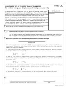 FORM  CONFLICT OF INTEREST QUESTIONNAIRE CIQ