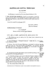 No. 23 of[removed]An Ordinance to amend the City Area Leases Ordinance 1936 I, T H E G O V E R N O R - G E N E R A L of the Commonwealth of Australia, acting with the advice of the Federal Executive Council, hereby make th