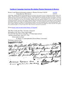 Southern Campaign American Revolution Pension Statements & Rosters Bounty Land Warrant information relating to Thomas Newman VAS385 Transcribed by Will Graves vsl 1VA[removed]