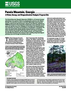 Panola Mountain, Georgia  A Water, Energy, and Biogeochemical Budgets Program Site The Panola Mountain Research Watershed (PMRW) is a 41-hectare forested watershed in the southern Piedmont physiographic province near Atl