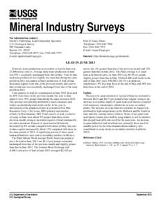 Mineral Industry Surveys For information, contact: David E. Guberman, Lead Commodity Specialist