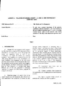 LESSON 5. FIELD MAINTENANCE SHOPS 1,2, AND 3, AND EMERGENCY CONTACT UNIT MMS Subcourse No 15 1 Lessonobjective  Credit Hours