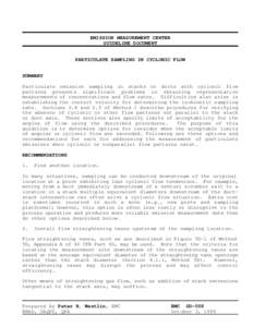 EMISSION MEASUREMENT CENTER GUIDELINE DOCUMENT PARTICULATE SAMPLING IN CYCLONIC FLOW SUMMARY Particulate emission sampling in stacks or ducts with cyclonic flow