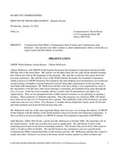 BOARD OF COMMISSIONERS MINUTES OF THE BOARD SESSION – Regular Session Wednesday, January 18, 2012 9:00 a.m.  PRESENT: