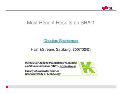 Most Recent Results on SHA-1