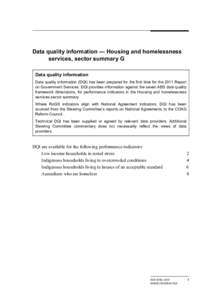 DQI - Sector summary g: Housing and homelessness - Report on Government Services 2011