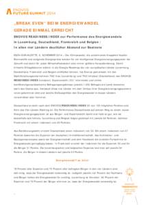 „BREAK EVEN“ BEIM ENERGIEWANDEL GERADE EINMAL ERREICHT ENOVOS READINESS INDEX zur Performance des Energiewandels in Luxemburg, Deutschland, Frankreich und Belgien / In allen vier Ländern deutlicher Abstand zur Bestn