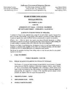 Anderson~Cottonwood Irrigation District 2810 SilverStreet, Anderson, Ca[removed]~7329- Fax: ([removed]~7623 Brenda Haynes, President Audie Butcher, Vice President