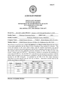 DRAFT  ACID RAIN PERMIT AIR QUALITY DIVISION STATE OF OKLAHOMA DEPARTMENT OF ENVIRONMENTAL QUALITY