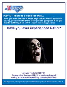 DRAFT For Review  ICD-10 - There is a code for that... Have you ever had one of those days that no matter how hard you try, you cannot find “the look” you are going for? If so, you may be suffering from R46.1 - bizar