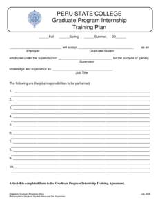 PERU STATE COLLEGE Graduate Program Internship Training Plan ______Fall  ______Spring