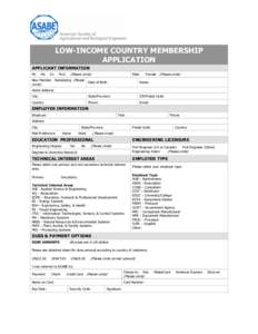 LOW-INCOME COUNTRY MEMBERSHIP APPLICATION APPLICANT INFORMATION Mr.  Ms.