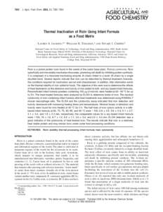 7300  J. Agric. Food Chem. 2006, 54, 7300−7304 Thermal Inactivation of Ricin Using Infant Formula as a Food Matrix