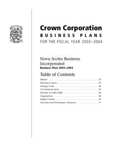 Nova Scotia Farm Loan Board  Crown Corporation B U S I N E S S  P L A N S