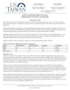 US-Taiwan Business Council Analysis: Taiwan Elections 2014