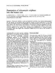 British Journal of Ophthalmology, 1978, 62, [removed]Penetration of tobramycin sulphate