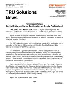 Westinghouse TRU Solutions LLC P.O. Box 2078 Carlsbad, New Mexico[removed]Westinghouse TRU Solutions LLC