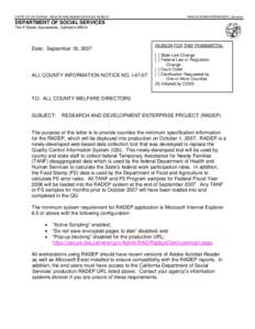STATE OF CALIFORNIA - HEALTH AND HUMAN SERVICES AGENCY  ARNOLD SCHWARZENEGGER, Governor DEPARTMENT OF SOCIAL SERVICES 744 P Street, Sacramento, California 95814