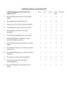 Satisfaction with Care - SF (VersionI. Regarding doctors of this hospital, how would you rate: Poor